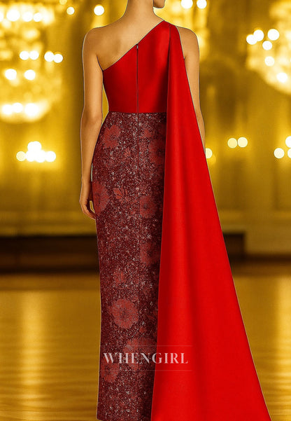 Sheath One Shoulder Sleeveless Floral Beaded Mother of the Bride Dress