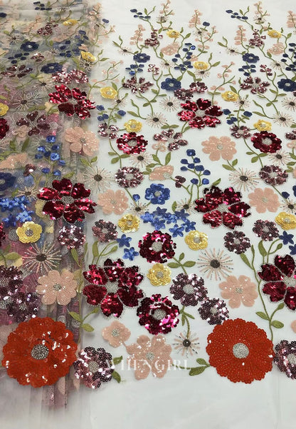 Sheath 3/4 Sleeves Floral Beaded Mother of the Bride Dress with Train