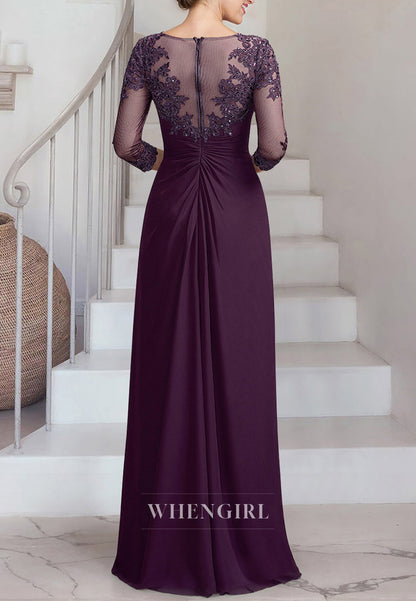 Raspberry Bateau Neck Half Sleeves Beaded Appliqued Floor Length Sheath Mother of the Bride Dress