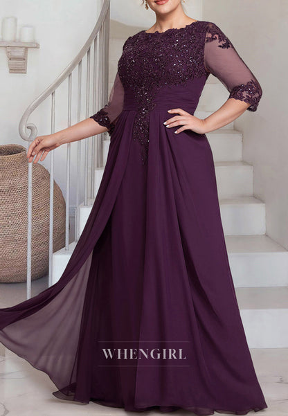 Raspberry Bateau Neck Half Sleeves Beaded Appliqued Floor Length Sheath Mother of the Bride Dress