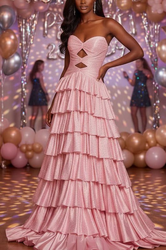 A-Line Strapless Ruffle Prom Dress