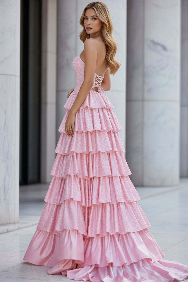 A-Line Strapless Ruffle Prom Dress