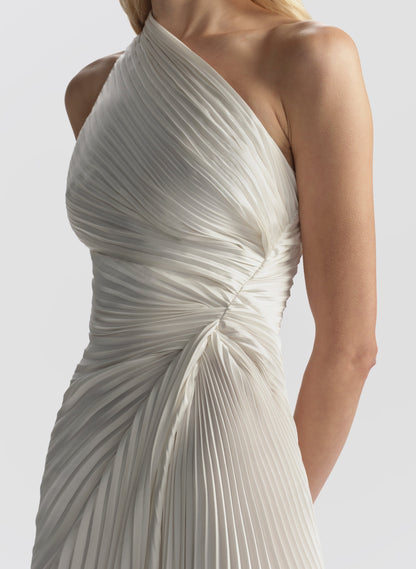 Sheath One Shoulder Sleeveless Pleated Midi Dress