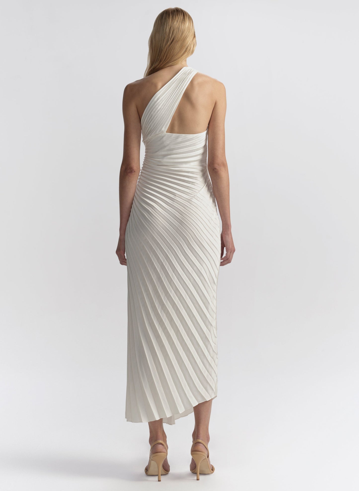 Sheath One Shoulder Sleeveless Pleated Midi Dress