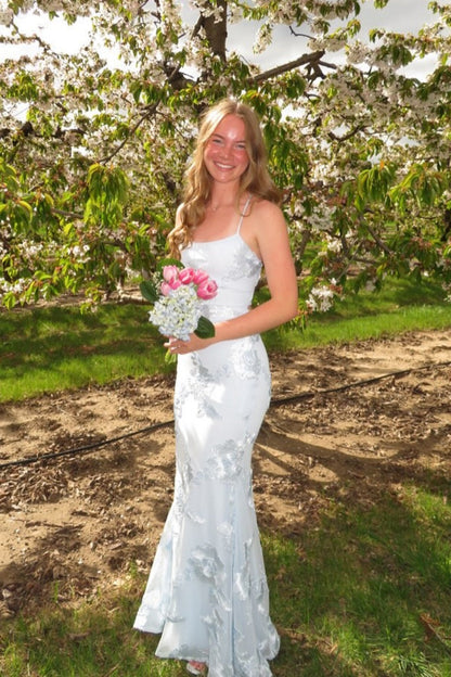 Square Neck Floral Lace-up Fitted Long Dress