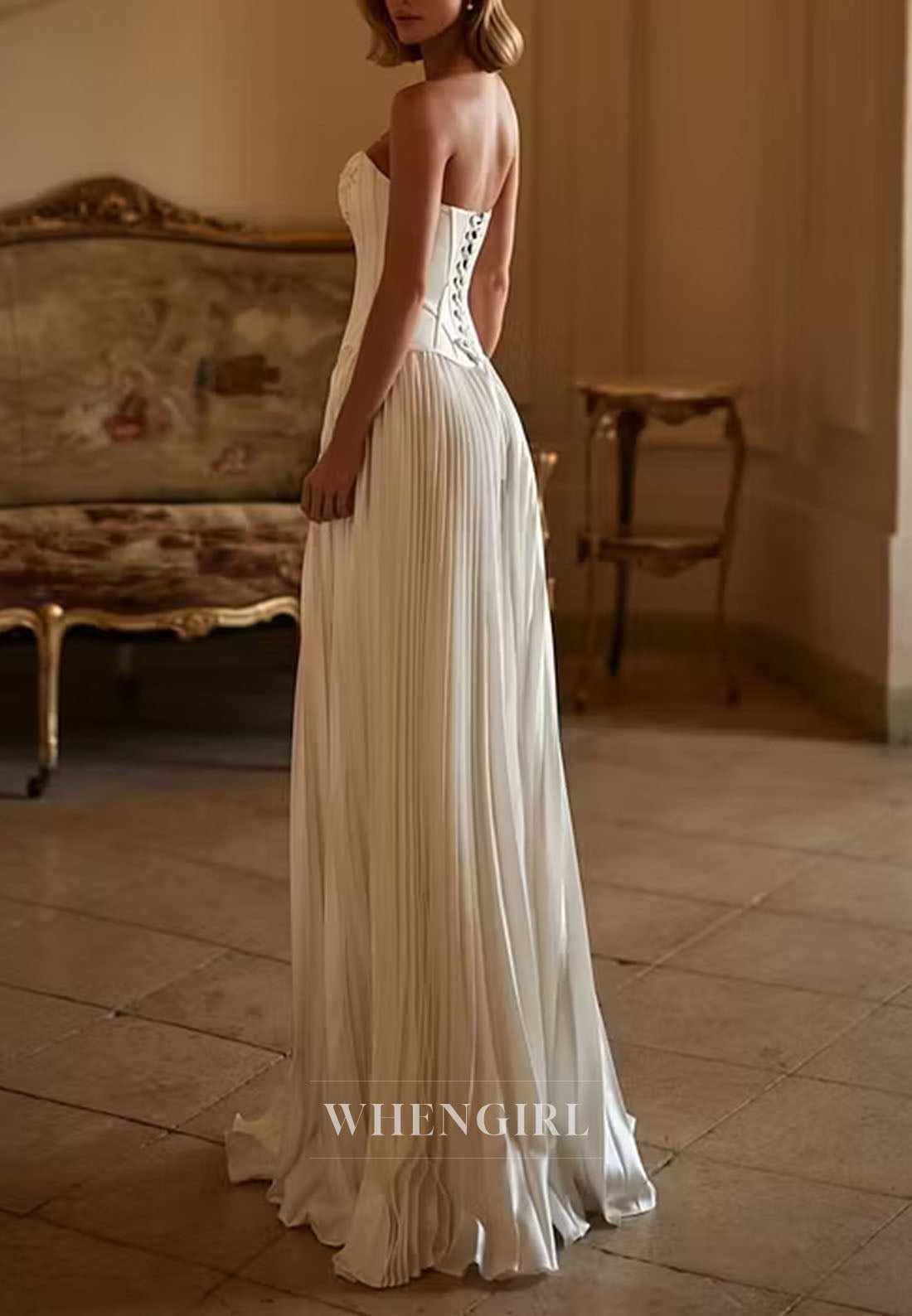 Scoop Neck Pleated Embroidery A-Line Wedding Dress