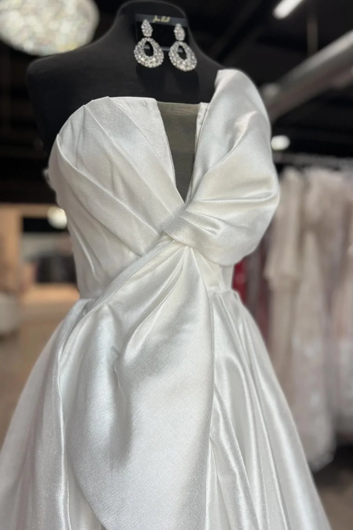 Strapless Light Pink Satin Prom Dress A-line Long with Bow