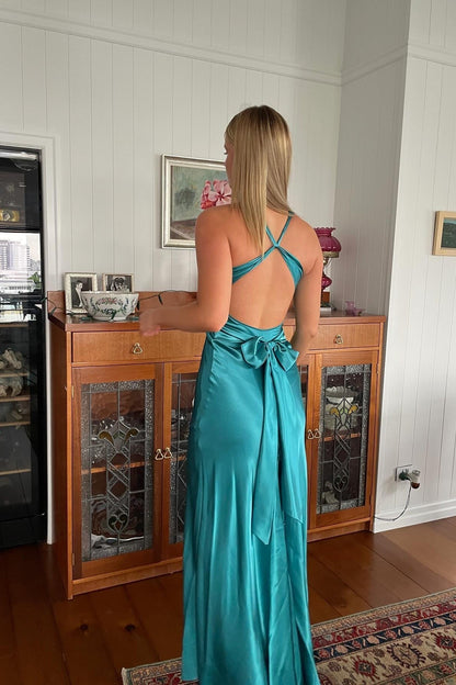 Elegant Meriamd Satin V Neck Prom Dress with Ruched Bodice