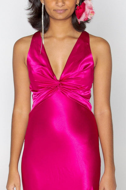 Elegant Meriamd Satin V Neck Prom Dress with Ruched Bodice