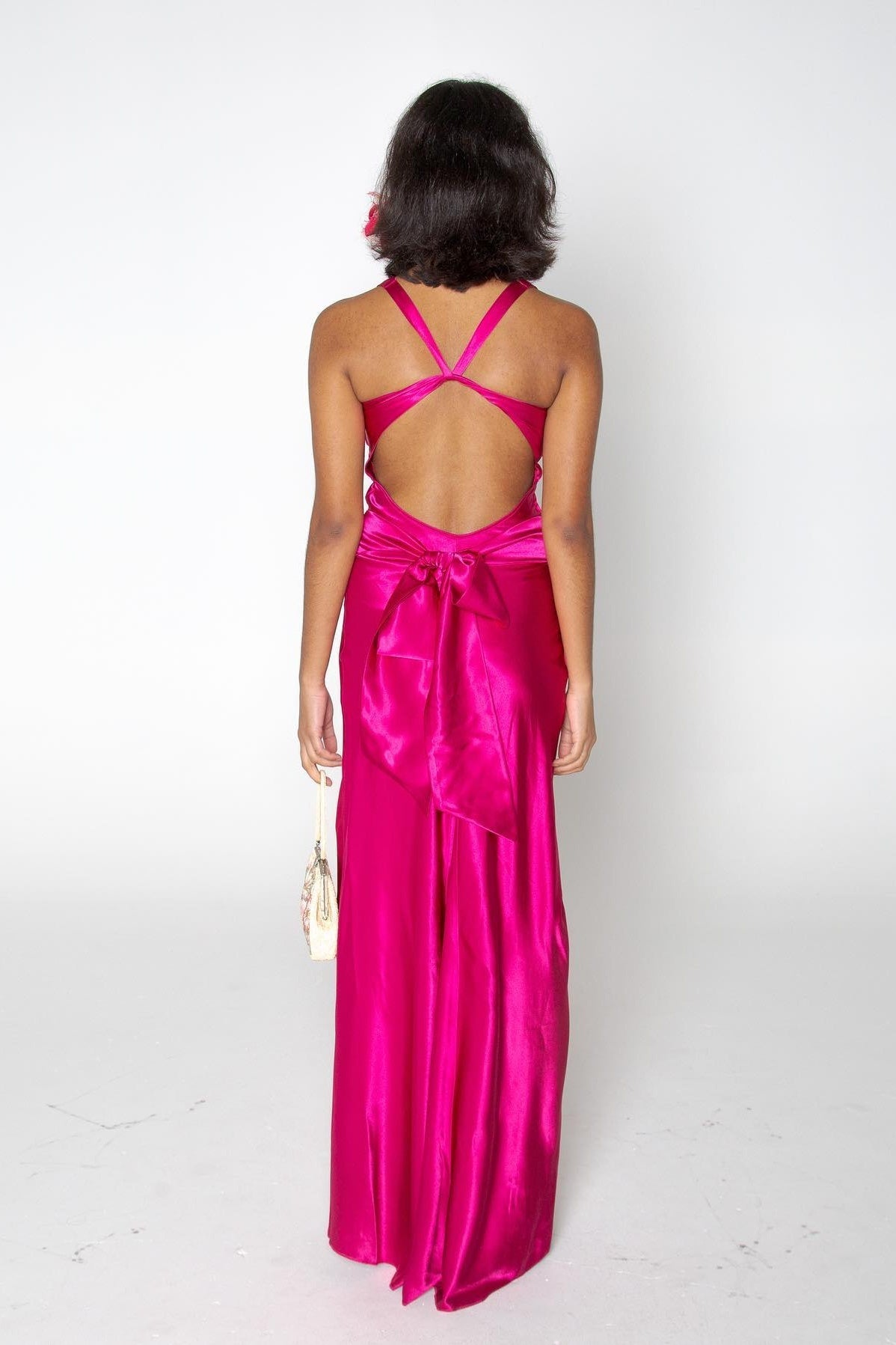 Elegant Meriamd Satin V Neck Prom Dress with Ruched Bodice