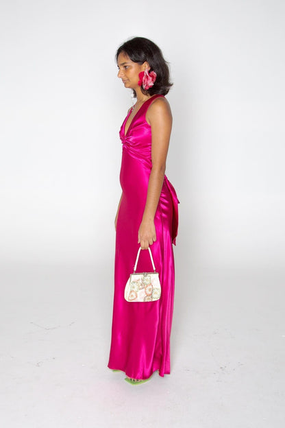 Elegant Meriamd Satin V Neck Prom Dress with Ruched Bodice