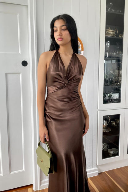 Elegant Meriamd Satin V Neck Prom Dress with Ruched Bodice