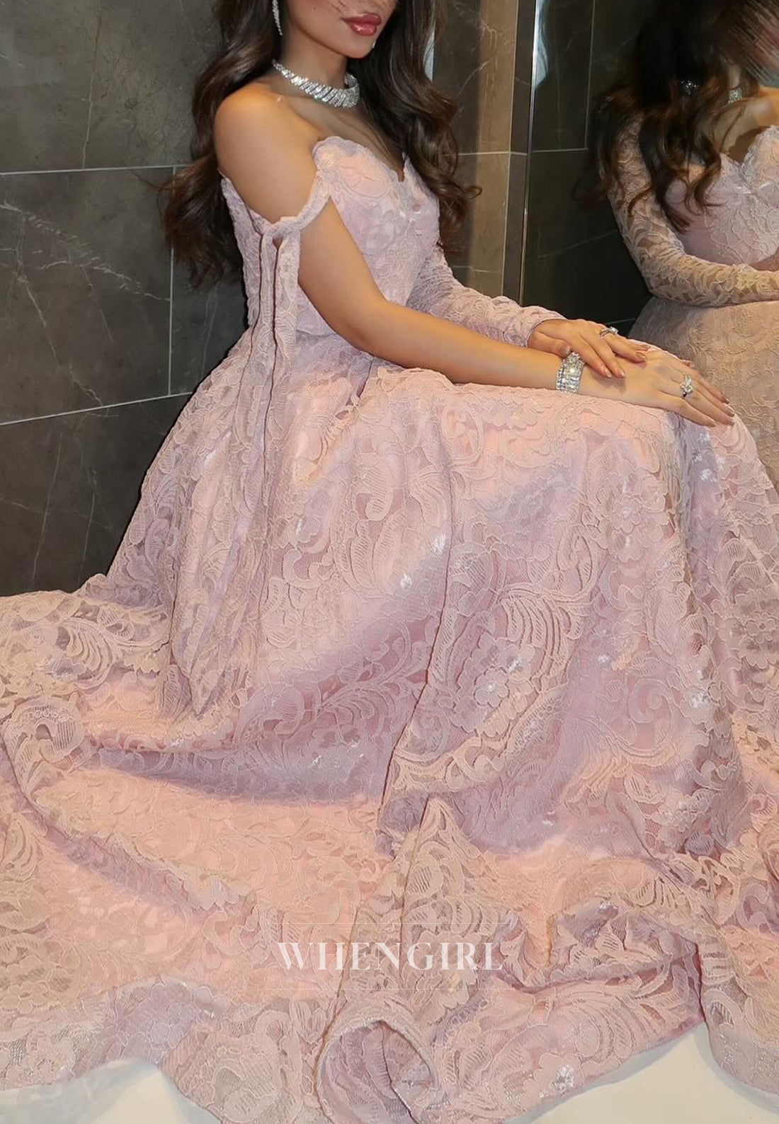 Light Pink Sleeveless Appliques Lace A-Line Prom Dress One Sleeve Sweetheart Formal Gown