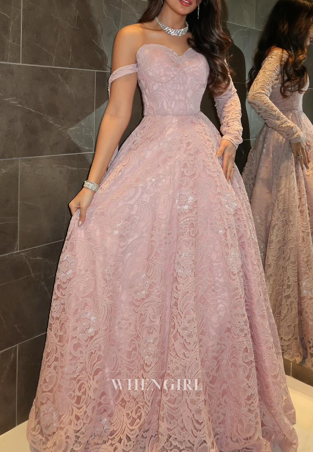 Light Pink Sleeveless Appliques Lace A-Line Prom Dress One Sleeve Sweetheart Formal Gown