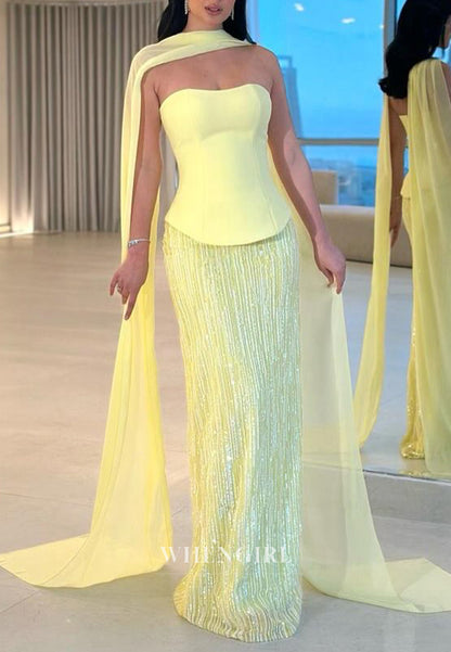 Daffodil Strapless Beaded Sheath Sleeveless Floor Length Evening Formal Dress