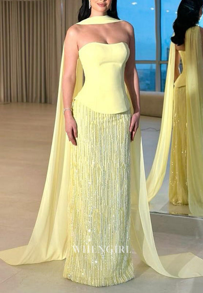 Daffodil Strapless Beaded Sheath Sleeveless Floor Length Evening Formal Dress