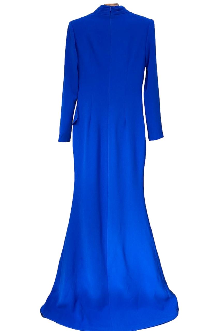 Royal Blue Long Sleeves V Neck Ruffles Long Sleeves Gown