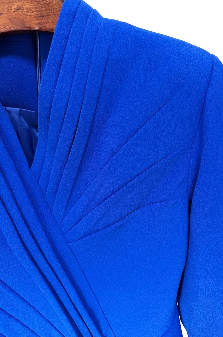 Royal Blue Long Sleeves V Neck Ruffles Long Sleeves Gown