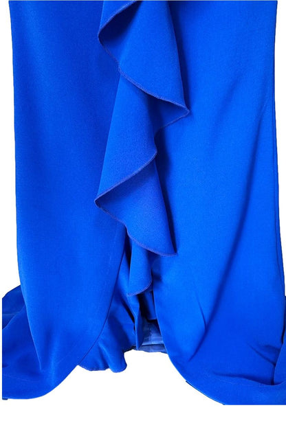 Royal Blue Long Sleeves V Neck Ruffles Long Sleeves Gown