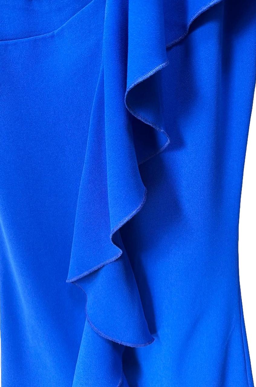Royal Blue Long Sleeves V Neck Ruffles Long Sleeves Gown