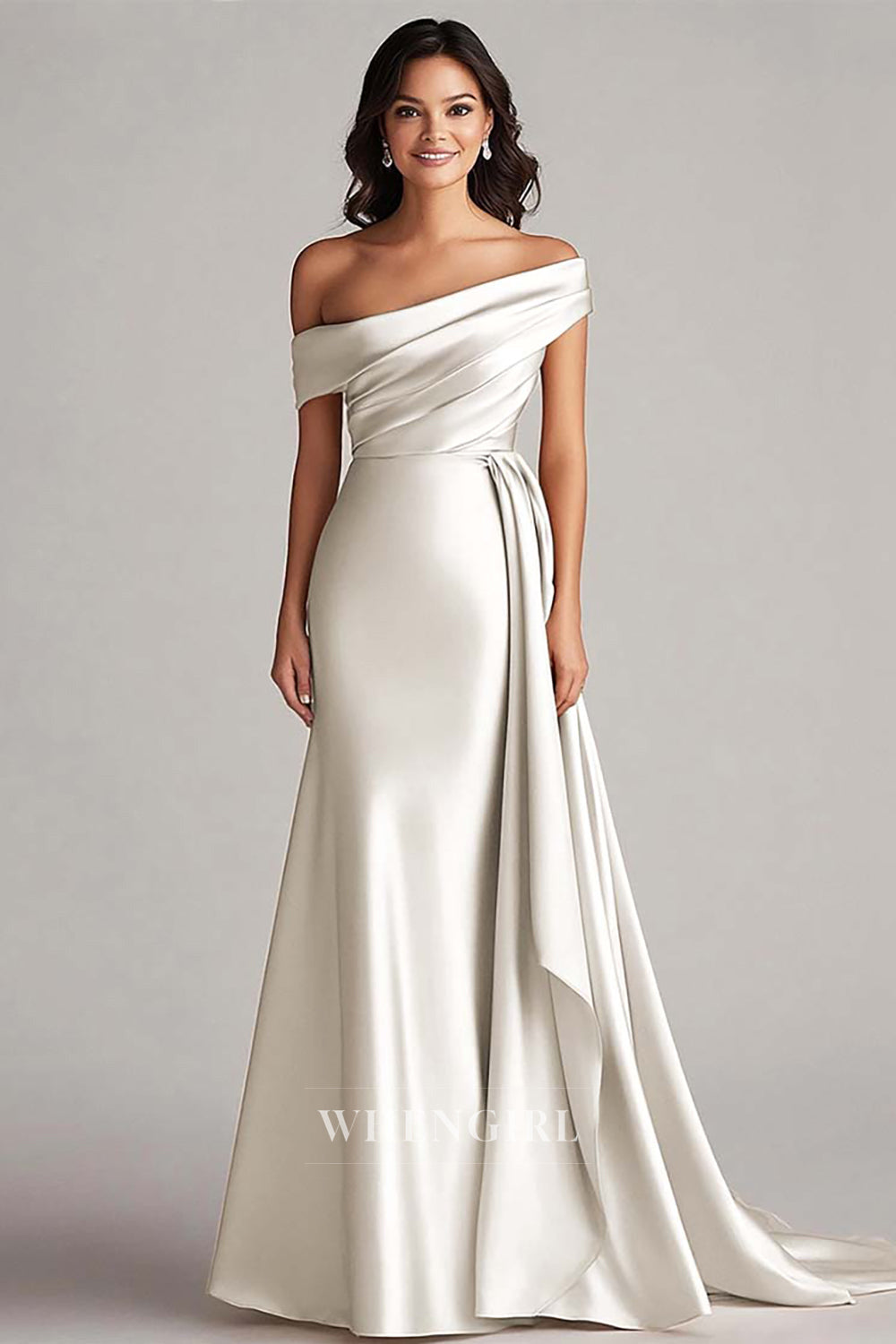 Asymmetrical Sleeveless Fitted Satin Long Gala Dresses with Pleats Formal Dress