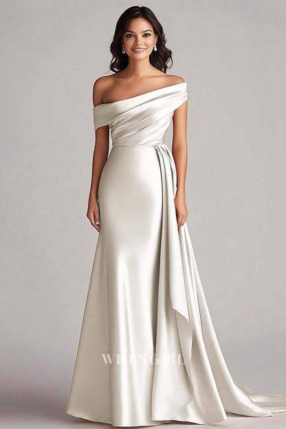Asymmetrical Sleeveless Fitted Satin Long Gala Dresses with Pleats Formal Dress