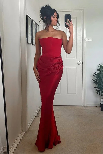 Trendy Mermaid Sweetheart Red Long Prom Dress with Ruched