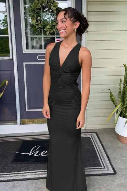 Trendy Sheath Halter Neck Yellow Long Prom Dress with Criss Cross Back