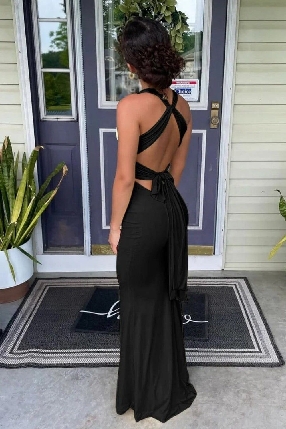 Trendy Sheath Halter Neck Yellow Long Prom Dress with Criss Cross Back