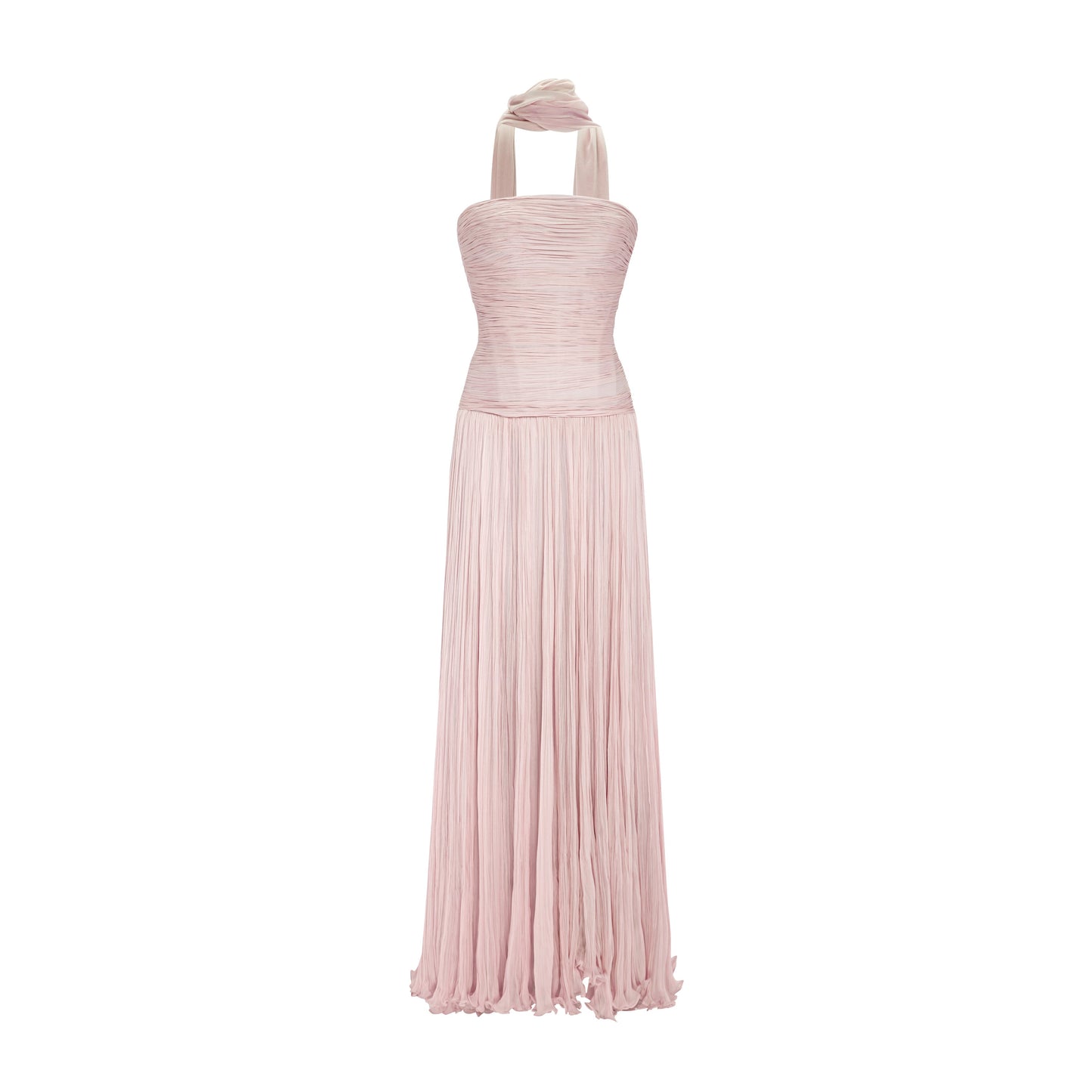 Green Pleated Sleeveless Ruched Formal Gown with Scarf