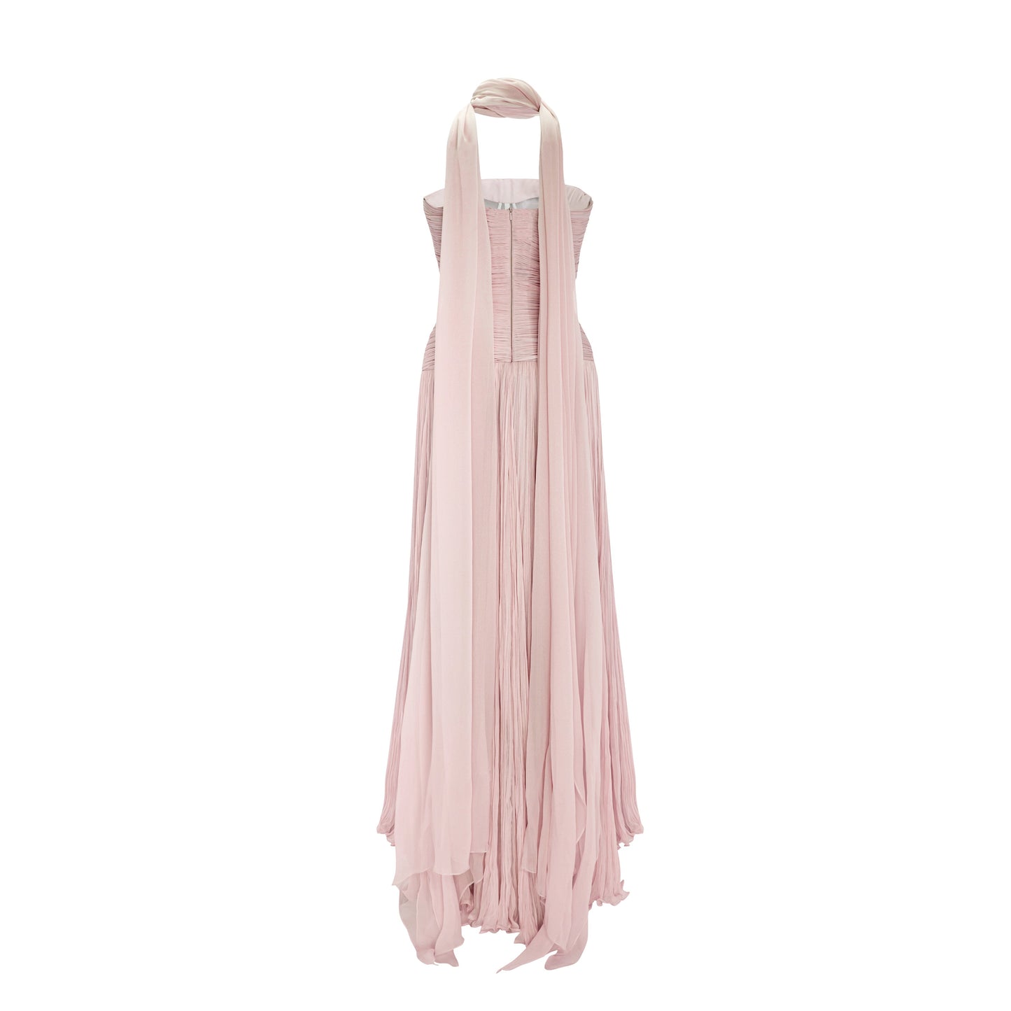 Green Pleated Sleeveless Ruched Formal Gown with Scarf