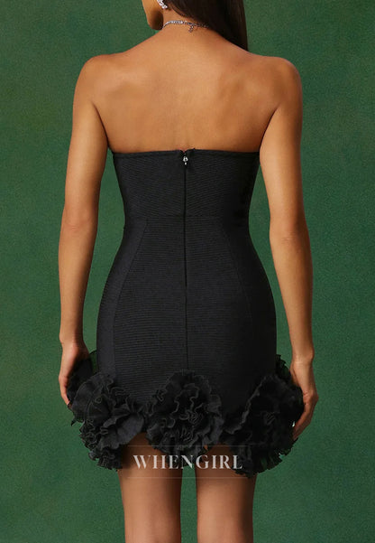 Black Sheath Sleeveless Flowers Strapless Back Zipper Mini Homecoming Dress