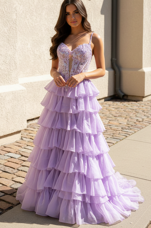 Off Shoulder A Line Corset Lace Appliqued Prom Dresses Long with Ruffled