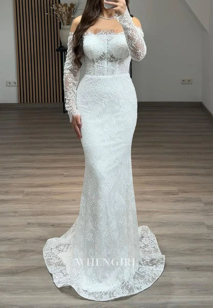 Mermaid Off Shoulder Long Sleeves Lace Evening Formal Gown