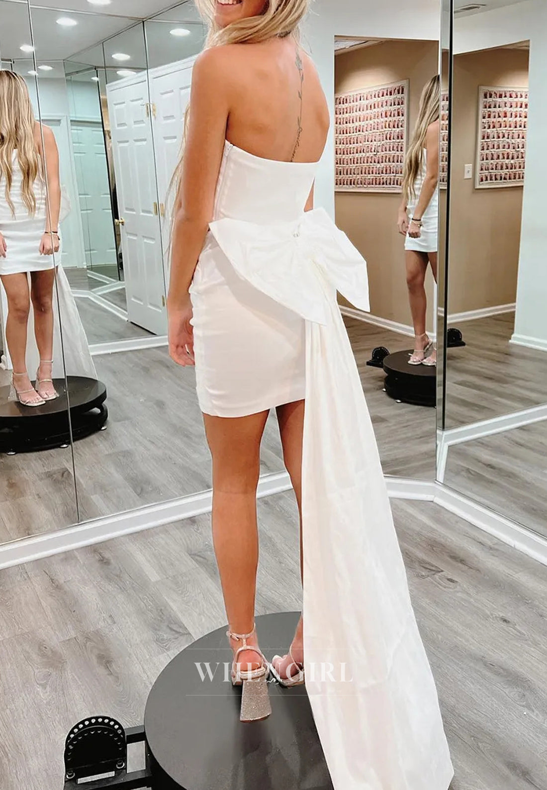 Sheath Tube Top Sleeveless Pleated Back Zipper Bowknot Train Short Homecoming Dress