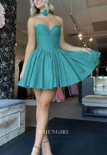 A-Line Sweetheart Strapless Sleeveless Homecoming Dress