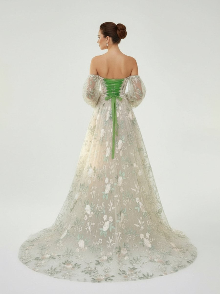 A-Line Light Green Sweetheart Pearl Wedding Dress