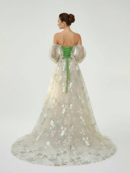A-Line Light Green Sweetheart Pearl Wedding Dress
