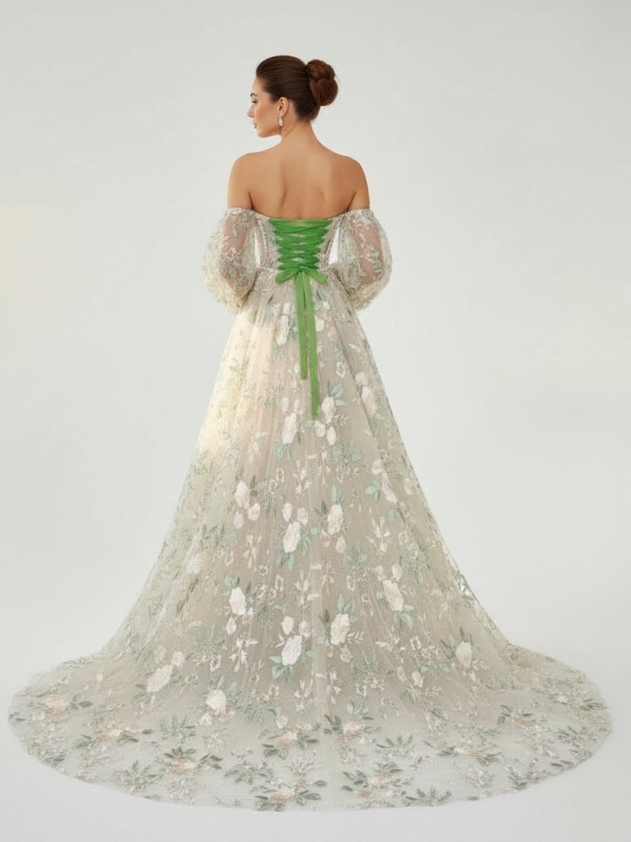 A-Line Light Green Sweetheart Pearl Wedding Dress