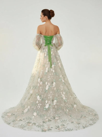 A-Line Light Green Sweetheart Pearl Wedding Dress