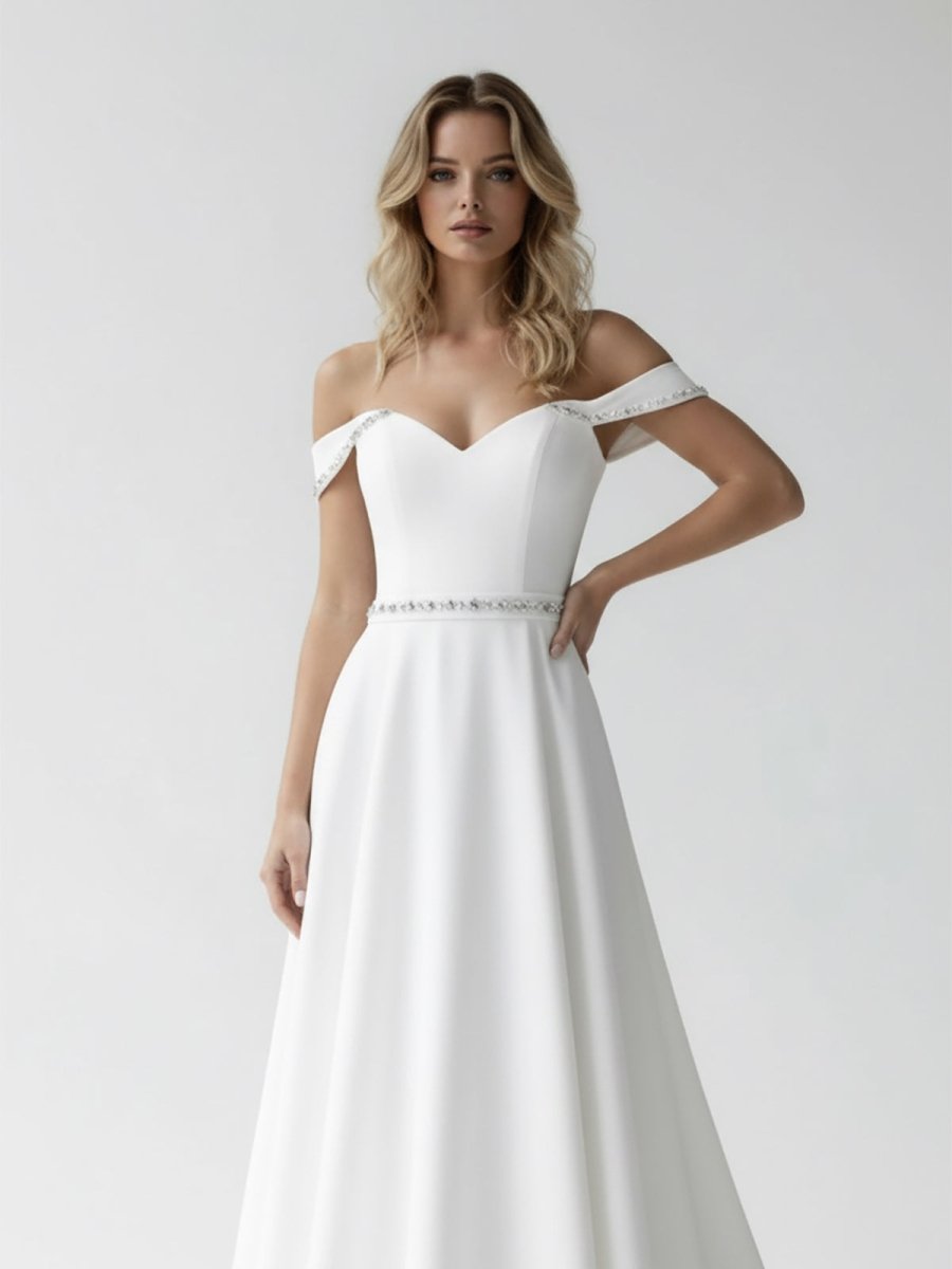 A-Line Off the Shoulder Beaded Wedding Dress