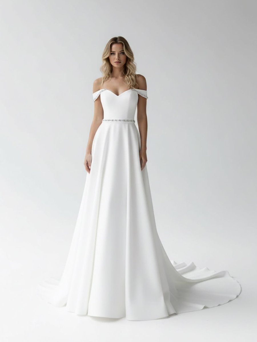 A-Line Off the Shoulder Beaded Wedding Dress