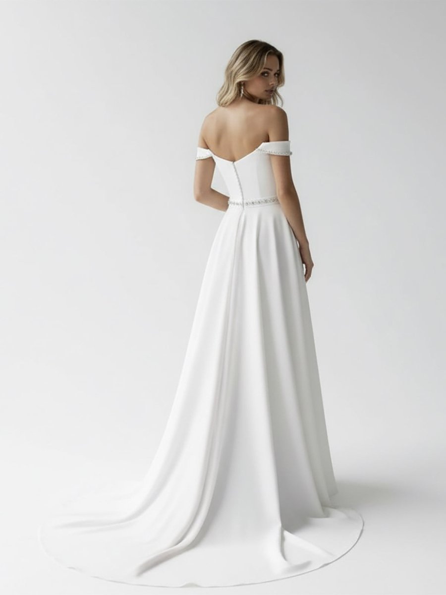 A-Line Off the Shoulder Beaded Wedding Dress