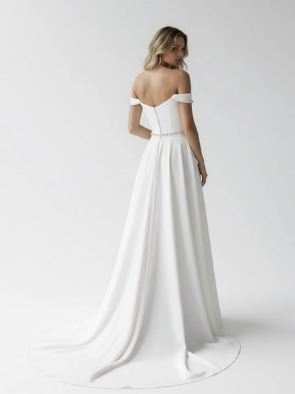 A-Line Off the Shoulder Beaded Wedding Dress