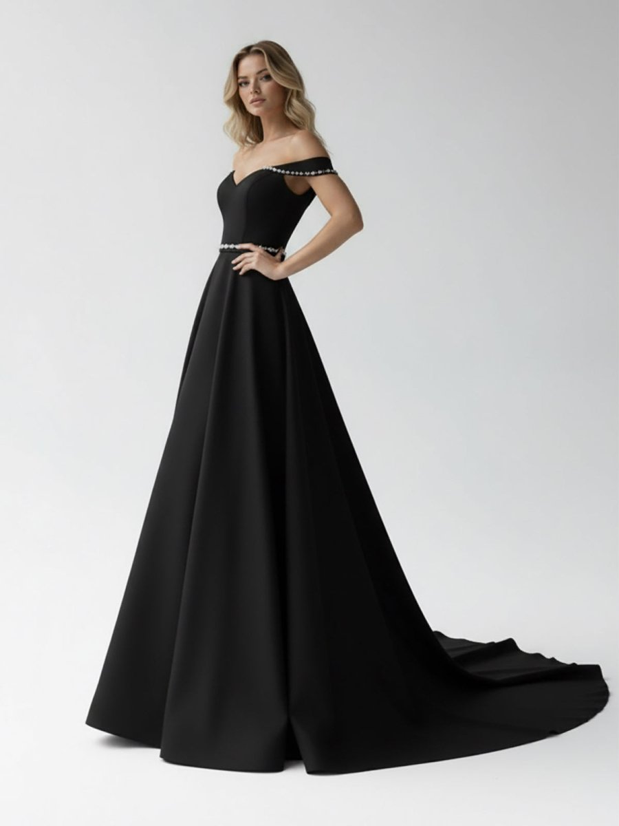 A-Line Off the Shoulder Beaded Wedding Dress