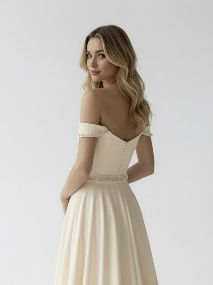 A-Line Off the Shoulder Beaded Wedding Dress