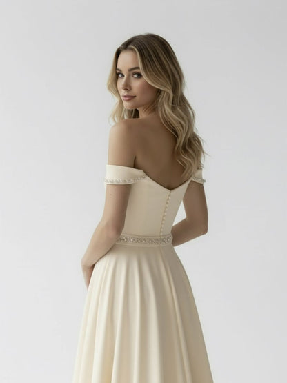 A-Line Off the Shoulder Beaded Wedding Dress
