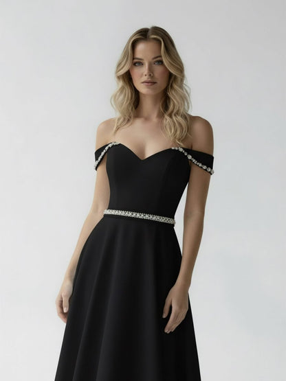 A-Line Off the Shoulder Beaded Wedding Dress