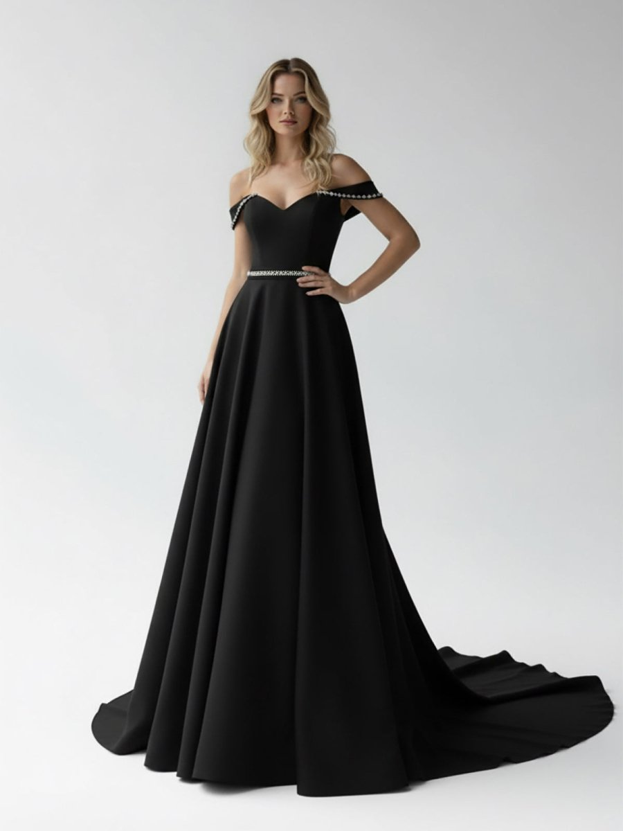 A-Line Off the Shoulder Beaded Wedding Dress