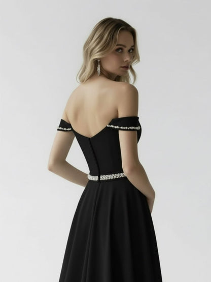 A-Line Off the Shoulder Beaded Wedding Dress